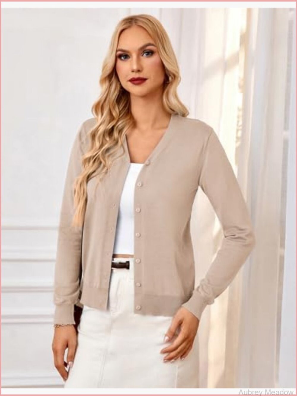 Women Lightweight V-Neck Button Down Cardigan Sweater - Picture 4 of 7